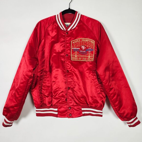 Vintage 90s Chalk Line NFL San Francisco 49ers Satin Mens Large Red Jacket